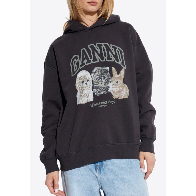 Animal Print Hooded Sweatshirt Gray wrtwstd_XXS