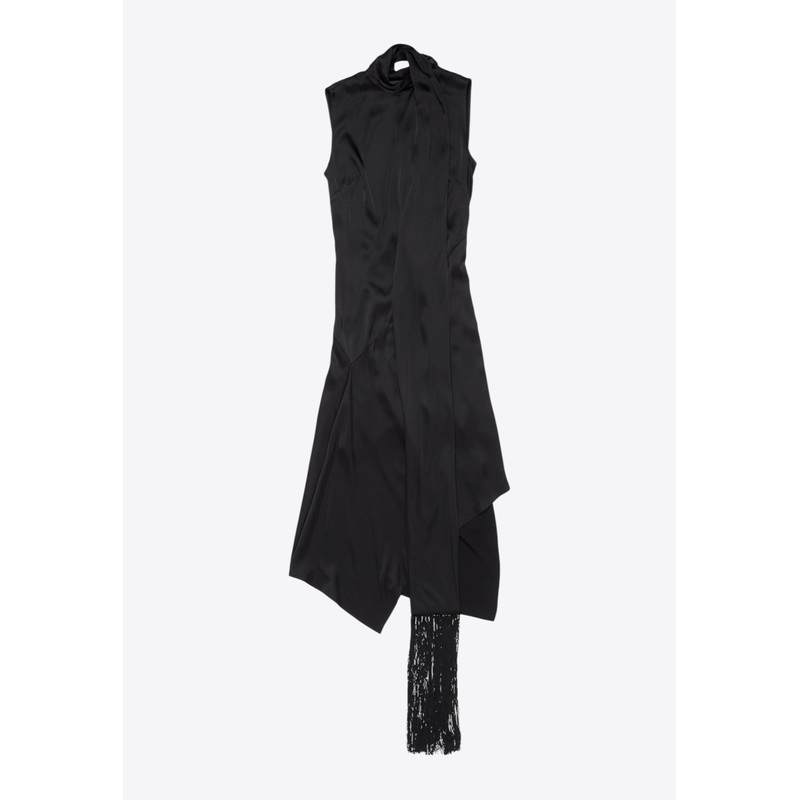 Asymmetrical Scarf Midi Dress Black wrtwfr_FR 36