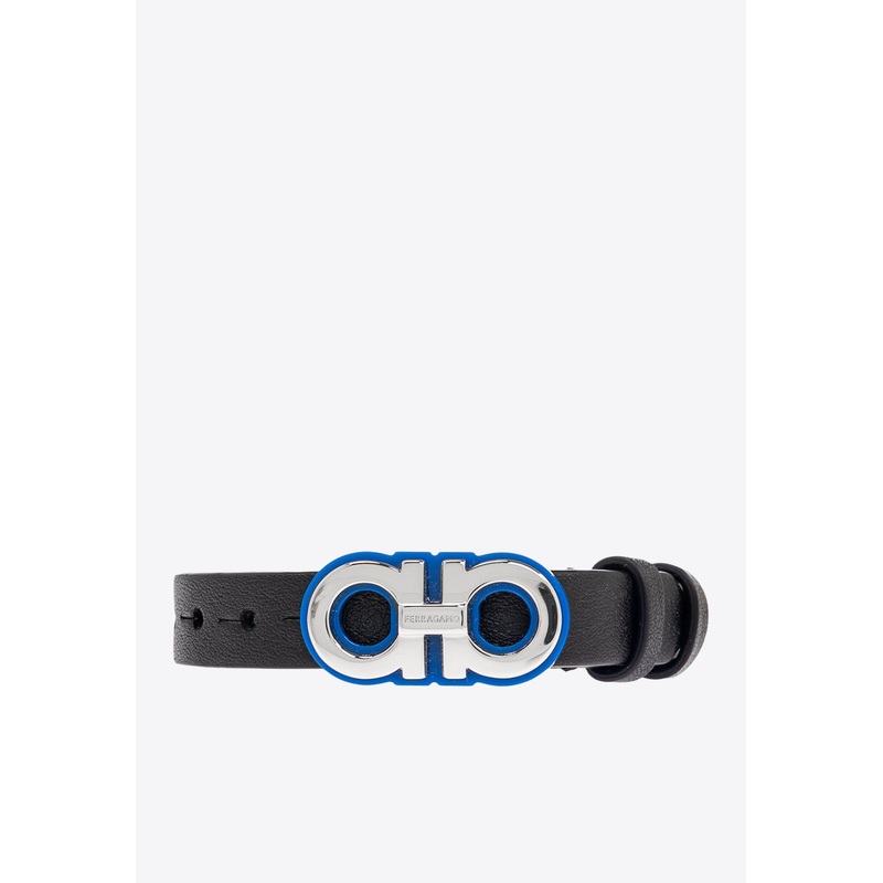 Double Gancini Leather Bracelet Black Onesize