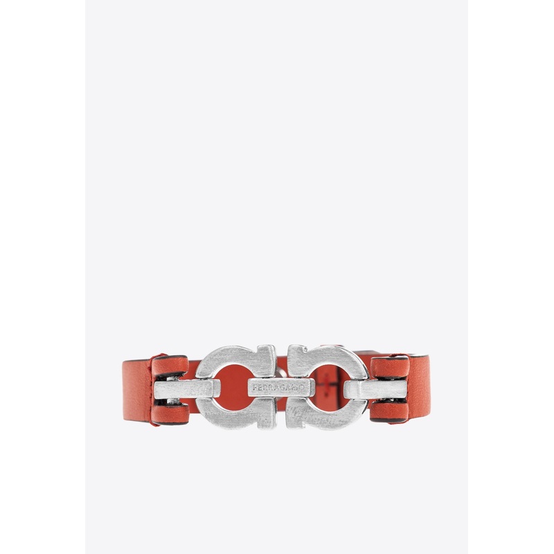 Double Gancini Leather Bracelet Brown Onesize
