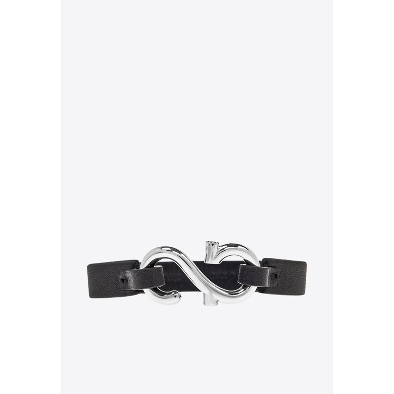 Gancini Hook Leather Bracelet Black 17