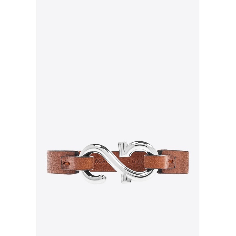 Gancini Hook Leather Bracelet Brown 17