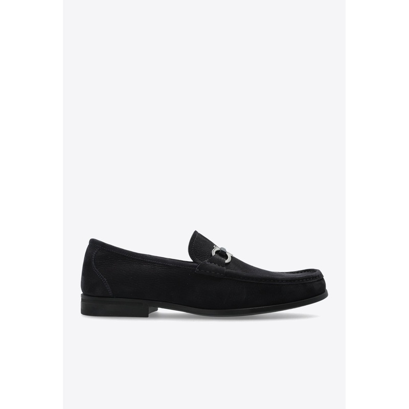 Gandioso Gancini Buckle Leather Loafers Navy mshoesus_US 6