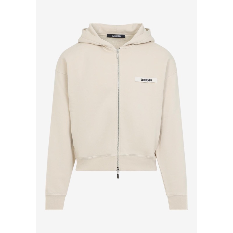 Logo-Patch Zip-Up Hooded Sweatshirt Beige mrtwstd_M
