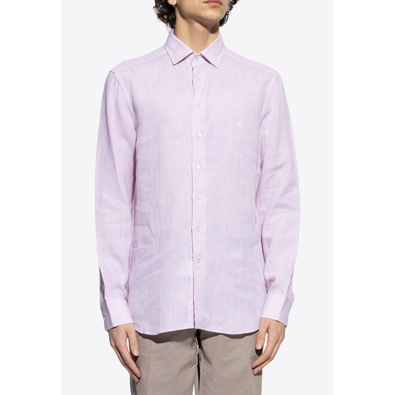 Pegaso Embroidered Long-Sleeved Linen Shirt Pink mrtwshirtseu_EU 39