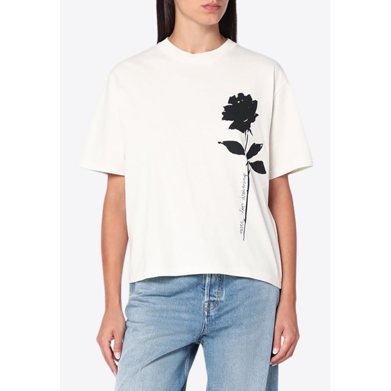 Rose Print Crewneck T-shirt White wrtwstd_XS