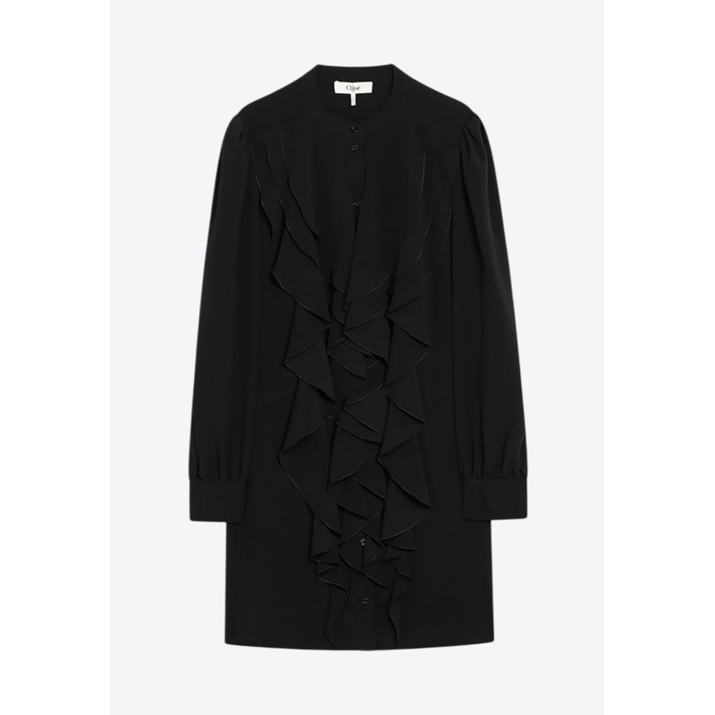 Ruffled Silk Mini Dress Black wrtwfr_FR 36