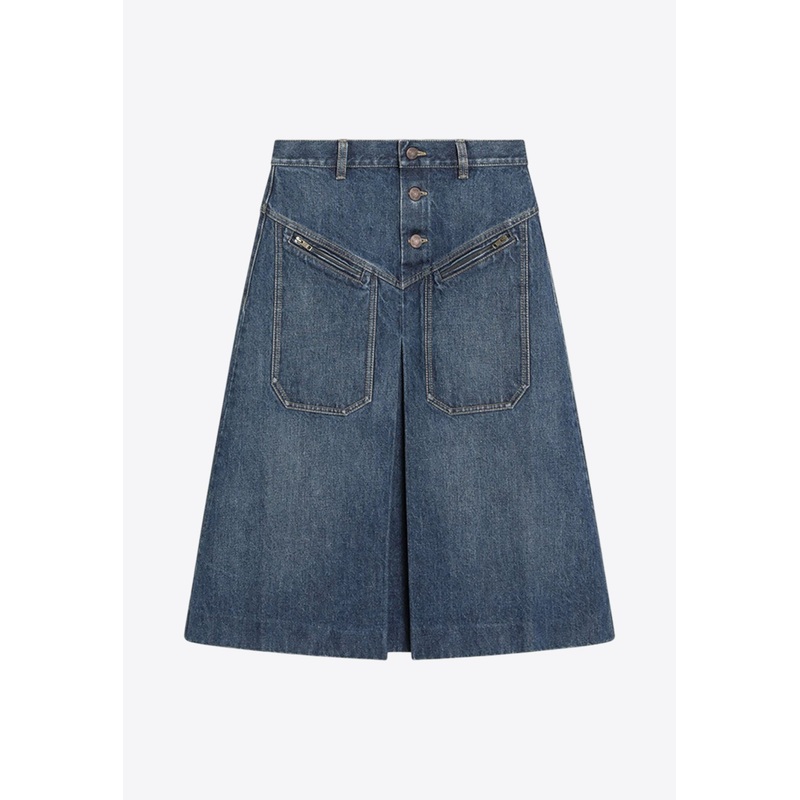 Washed Denim Midi Skirt Blue wrtwfr_FR 36