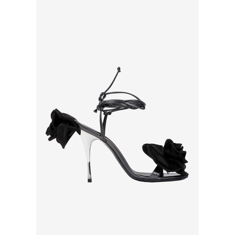 105 Flower Embellished Sandals Black wshoeseu_EU 36
