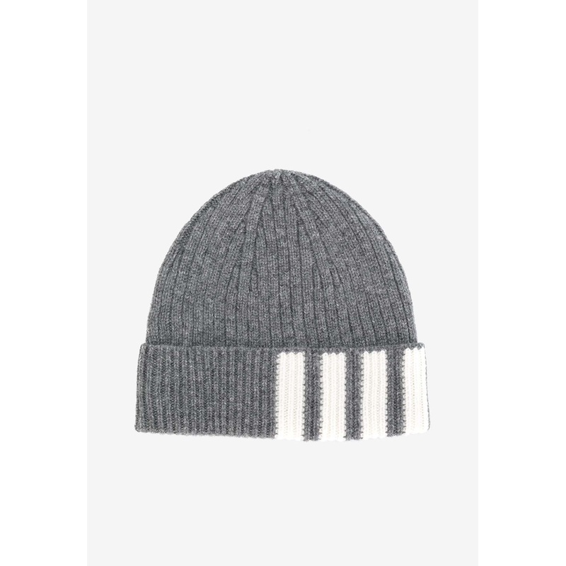4-bar Stripes Knitted Cashmere Beanie Gray Onesize