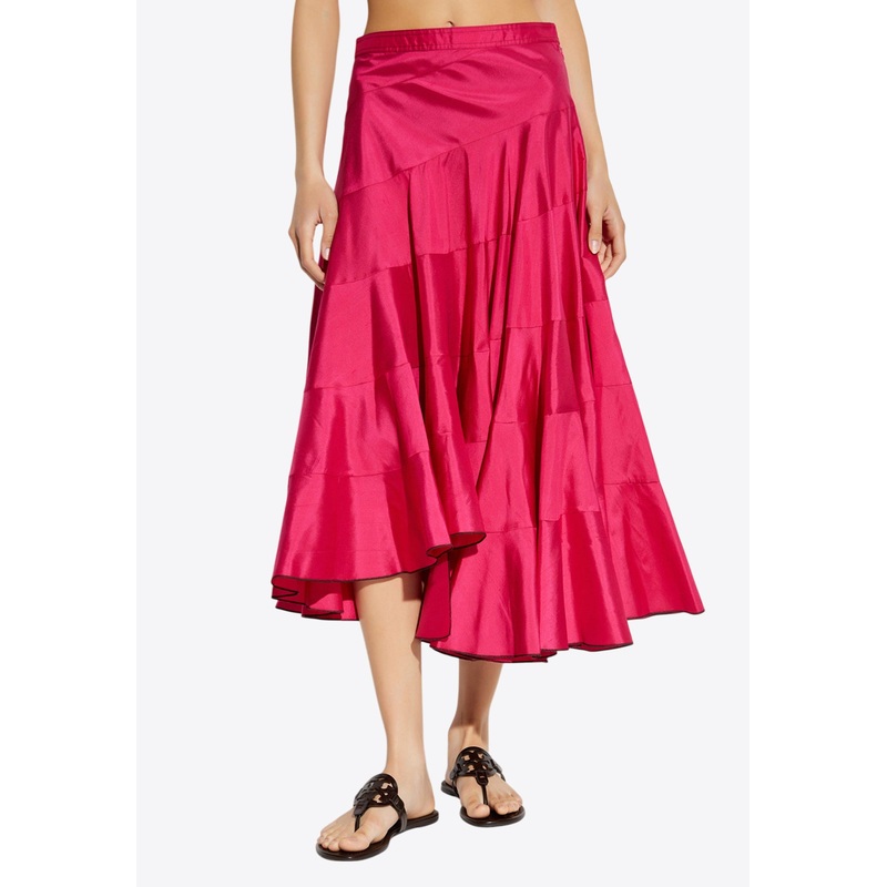 Asymmetric Flared Silk Skirt Pink wrtwus_US 2