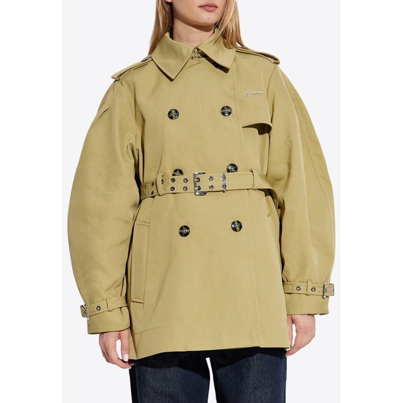 Double-Breasted Belted Short Trench Coat Green wrtwde_DE 32