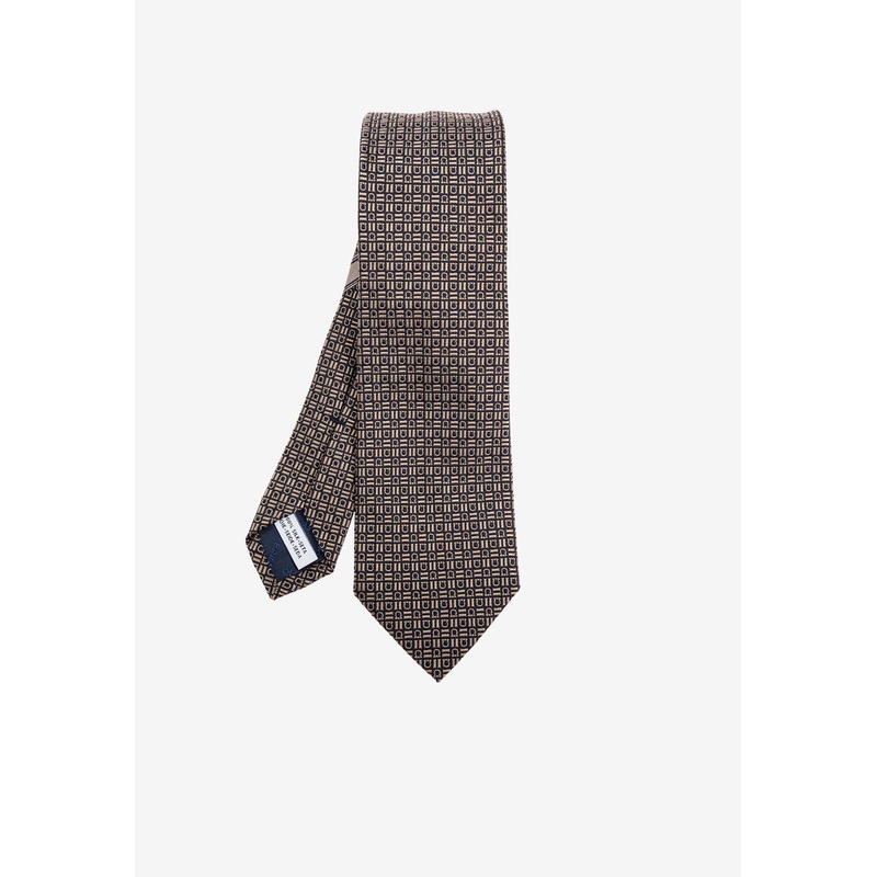 Interwoven Hearts Print Silk Tie Beige Onesize