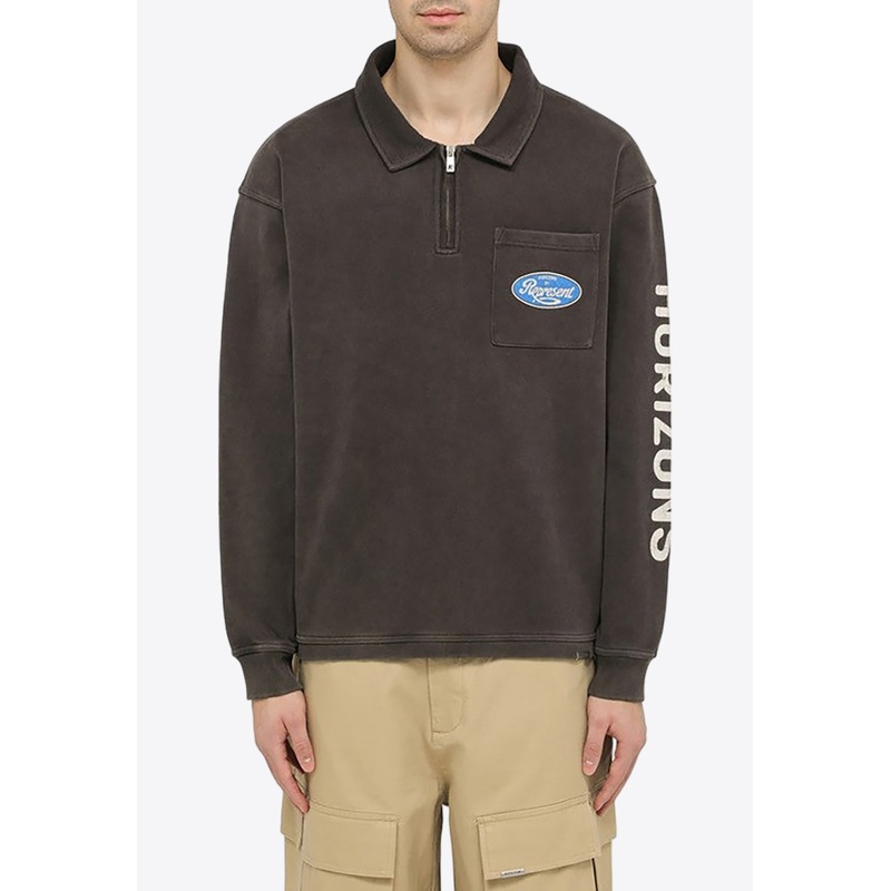 Logo Print Washed Half-Zip Sweatshirt Black mrtwstd_S