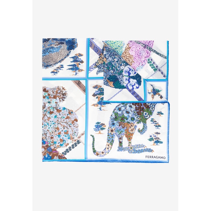 Patchwork Print Square Silk Scarf Multicolor Onesize