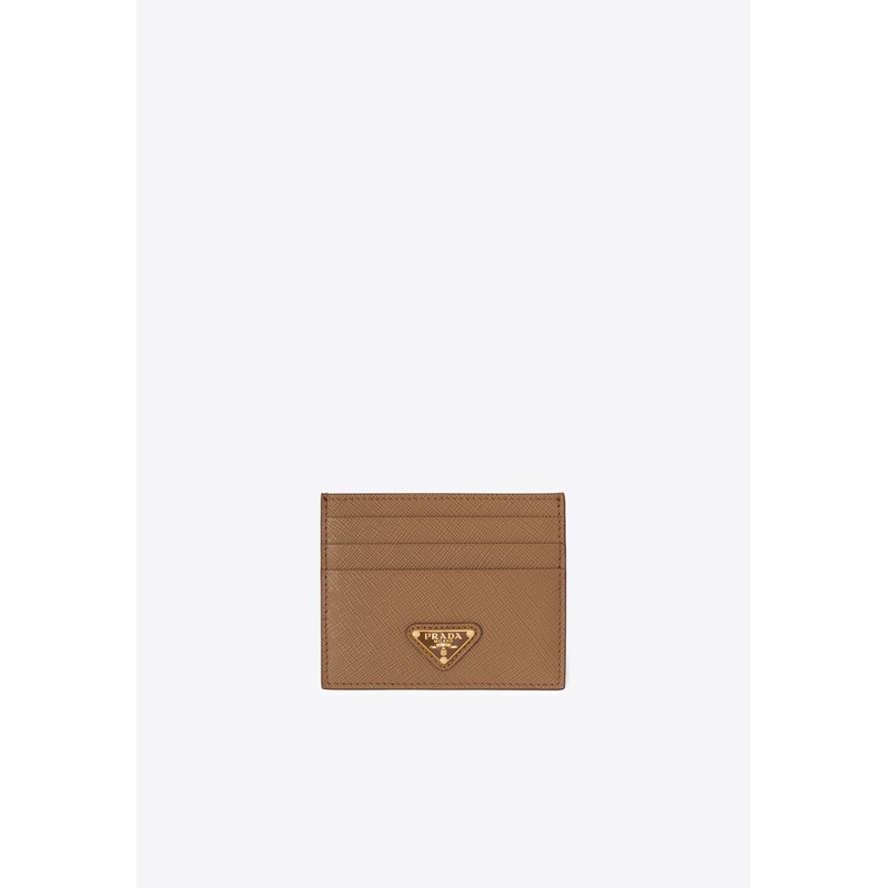 Triangle Logo Saffiano Leather Cardholder Caramel Onesize