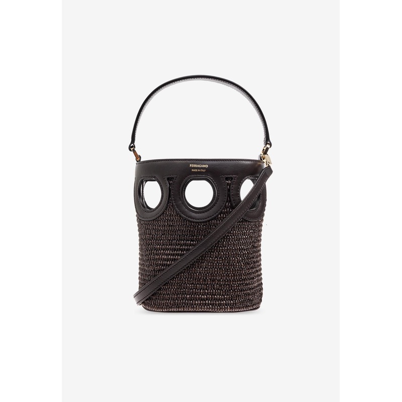 XS Gancini Raffia Bucket Bag Brown Onesize