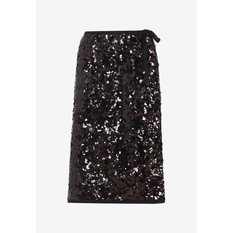 All-Over Sequin Knee-Length Skirt Burgundy wrtwit_IT 40