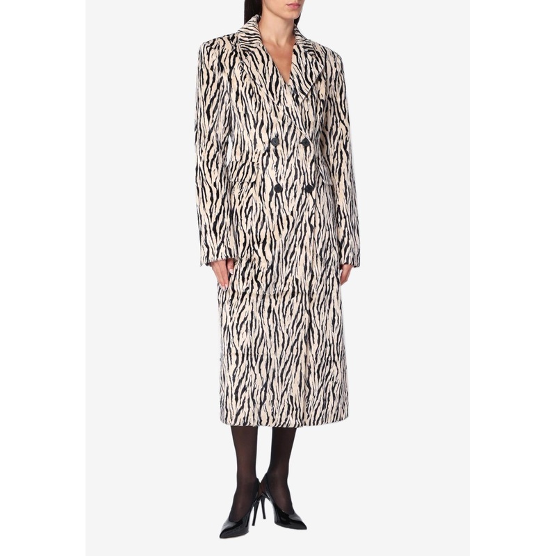 Animal Print Faux Fur Double-Breasted Coat Multicolor wrtwfr_FR 36