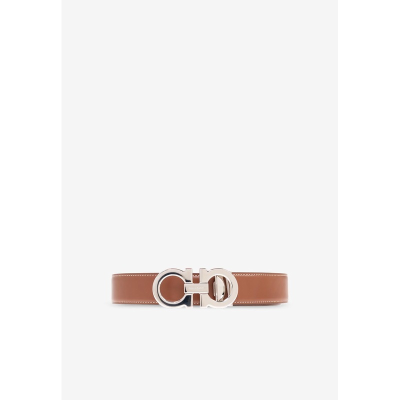 Double Gancini Reversible Belt Brown 85