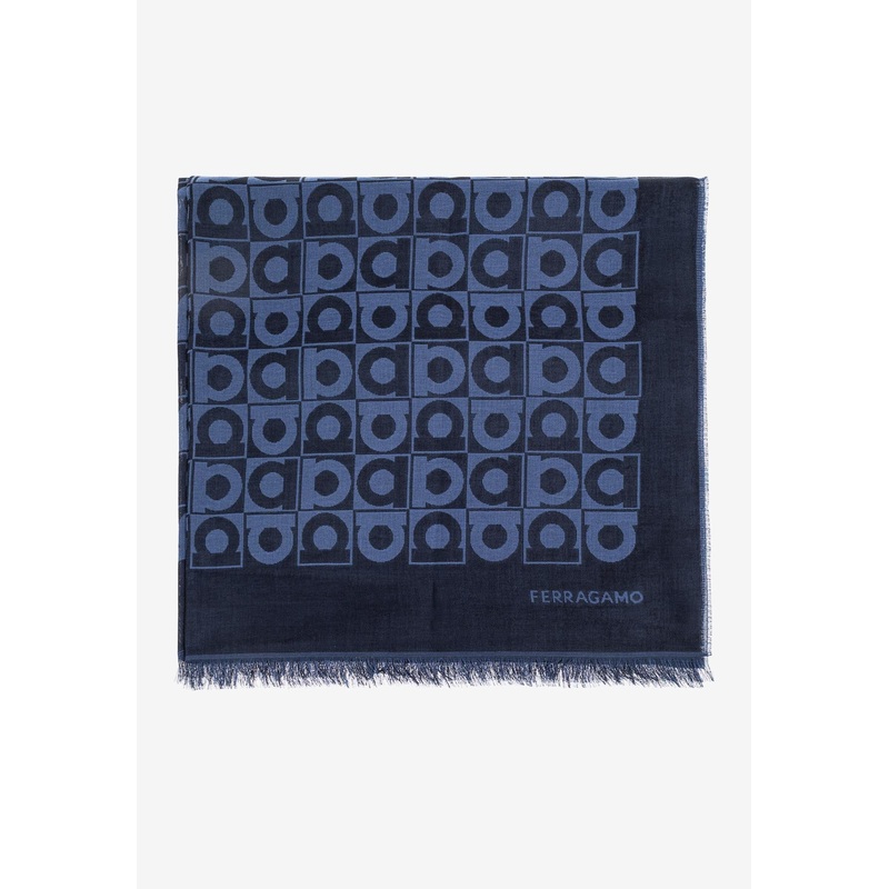 Gancini Motif Optical Shawl Navy Onesize