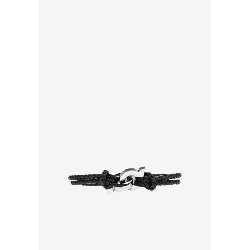 Intertwined Gancini Leather Bracelet Black 17