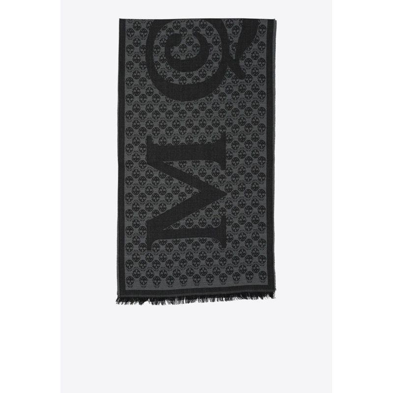 Maxi Logo Skull Print Wool Scarf Gray Onesize