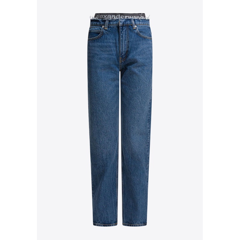 Straight-Leg Washed Jeans Blue wrtwbottoms_24