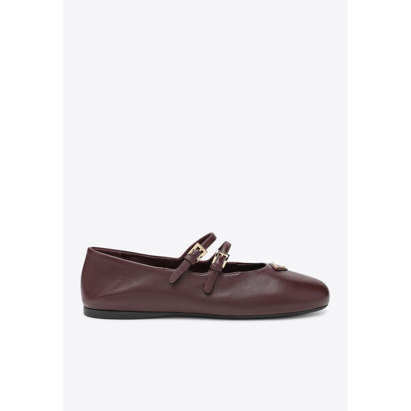 Triangle Logo Leather Ballet Flats Burgundy wshoeseu_EU 36