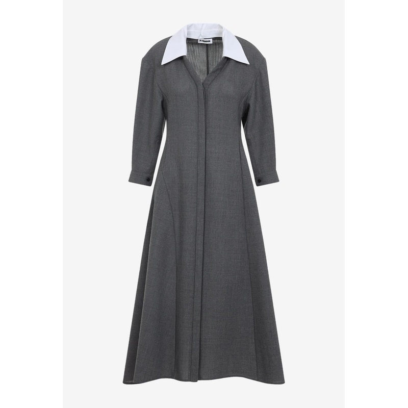 V-neck Wool Canvas Midi Dress Gray wrtwde_DE 36