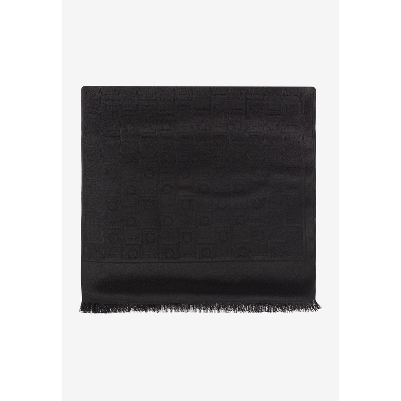 Wool and Silk Jacquard Scarf Black Onesize