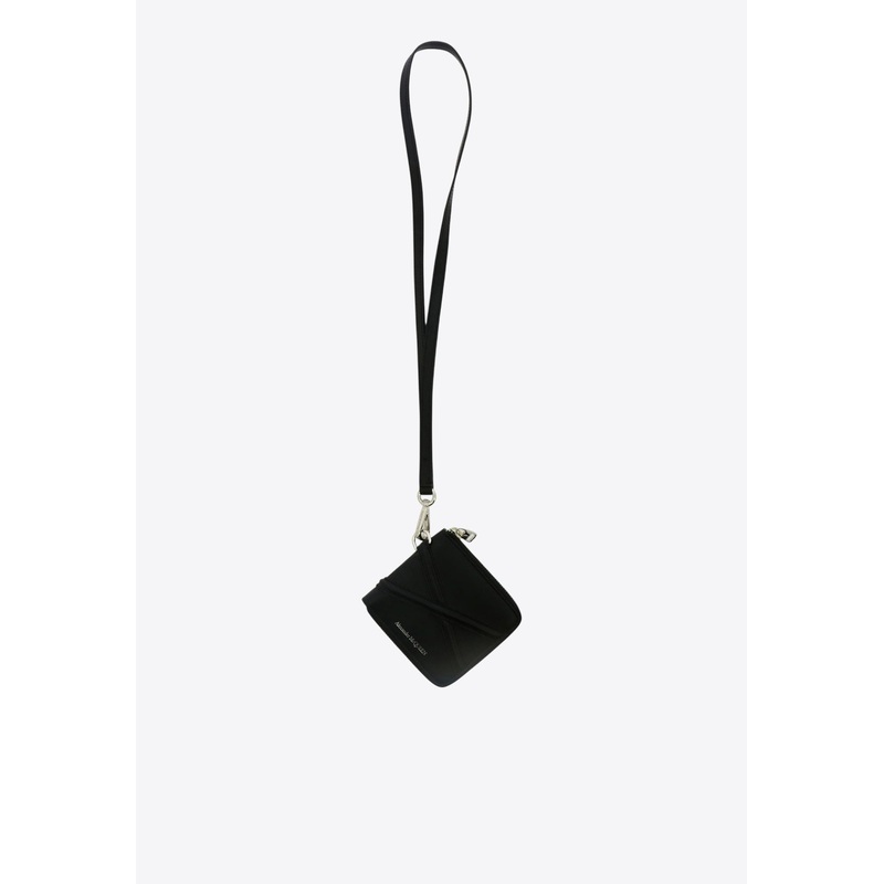 Zip-Up Bi-Fold Wallet with Strap Black Onesize