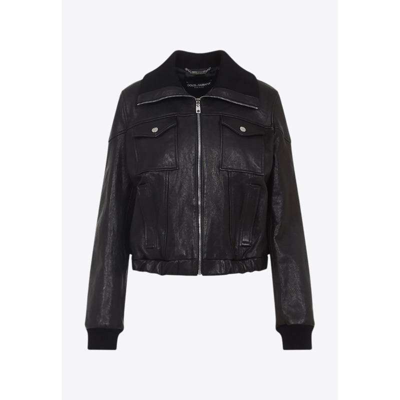 Zip-Up Leather Jacket Black wrtwit_IT 40
