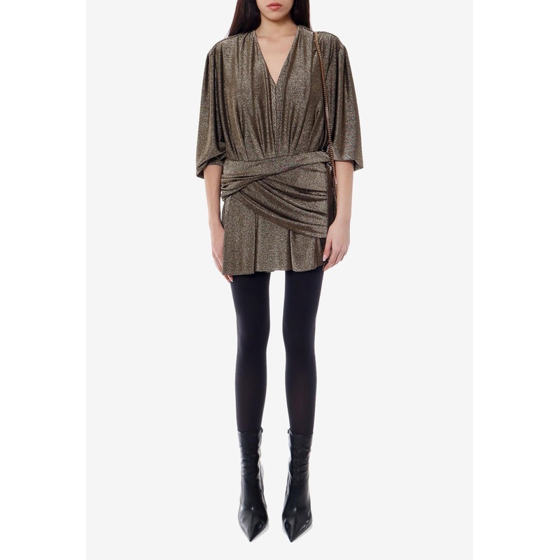 V-neck Draped Mini Dress Gold wrtwfr_FR 36