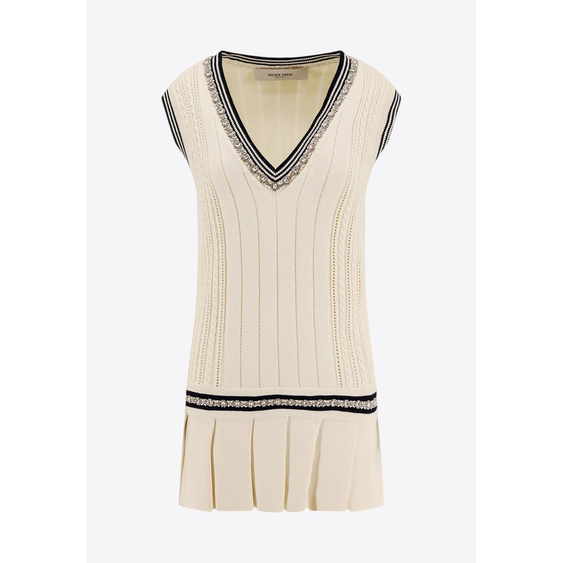 V-neck Knitted Mini Vest Dress Light Beige wrtwstd_XS
