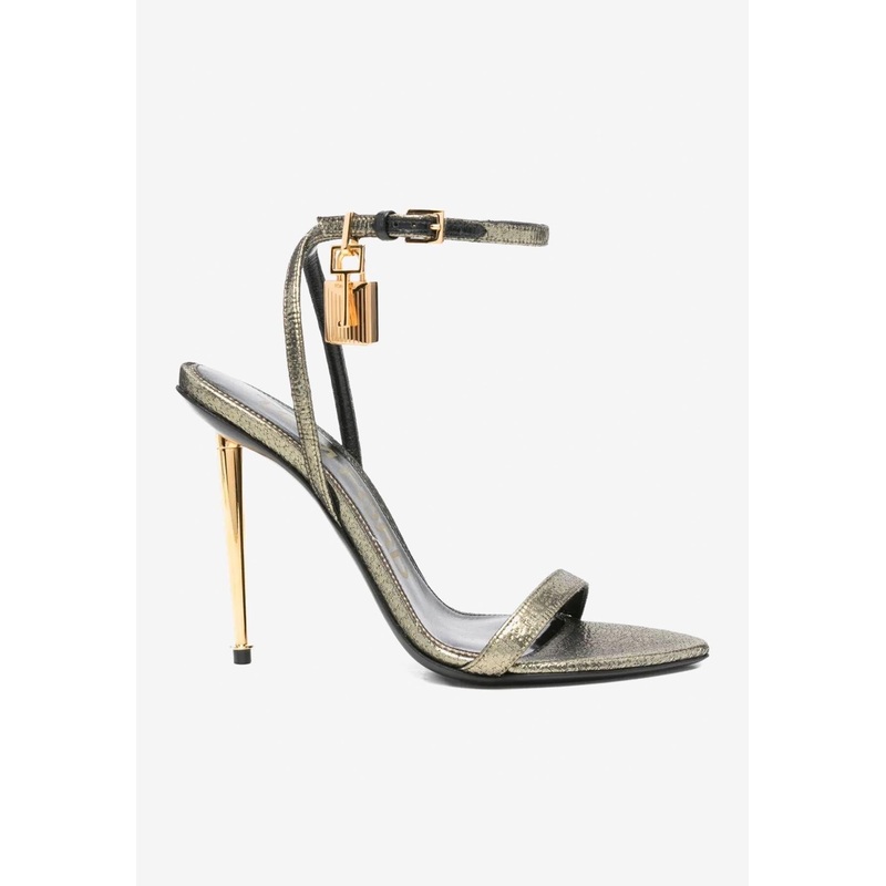 105 Hammered-Effect Fabric Padlock Pointy Sandals Dark Gold wshoeseu_EU 36
