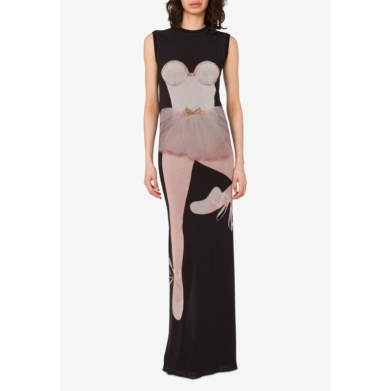 Ballerina Print Maxi Tulle Dress Multicolor wrtwit_IT 40
