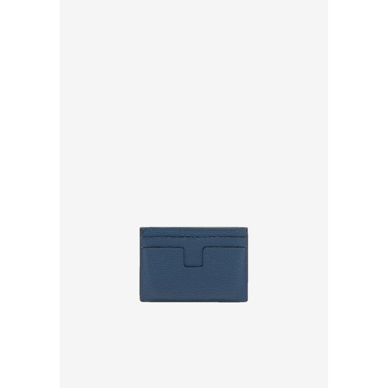 Classic Grain Leather Card Holder Blue Onesize