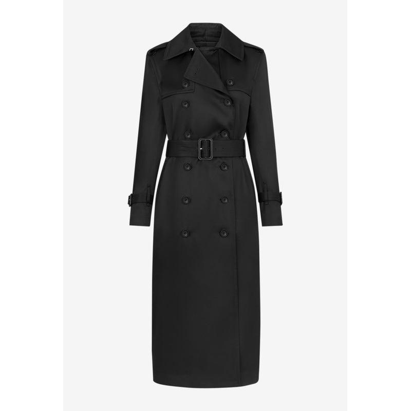 Double-Breasted Trench Coat with Leather Undercollar Black wrtwit_IT 42