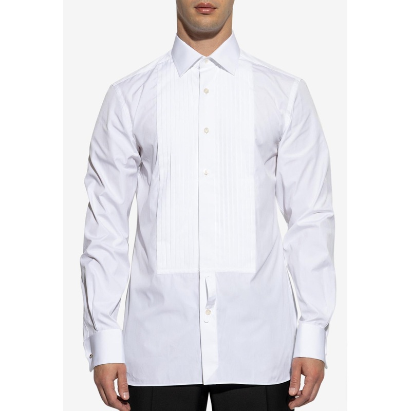 Pleated Plastron Formal Shirt White mrtwshirtseu_EU 38