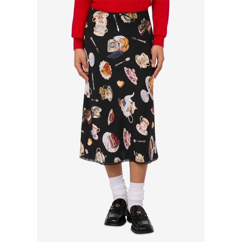 Tea Time Printed Silk Satin Midi Skirt Multicolor wrtwit_IT 40