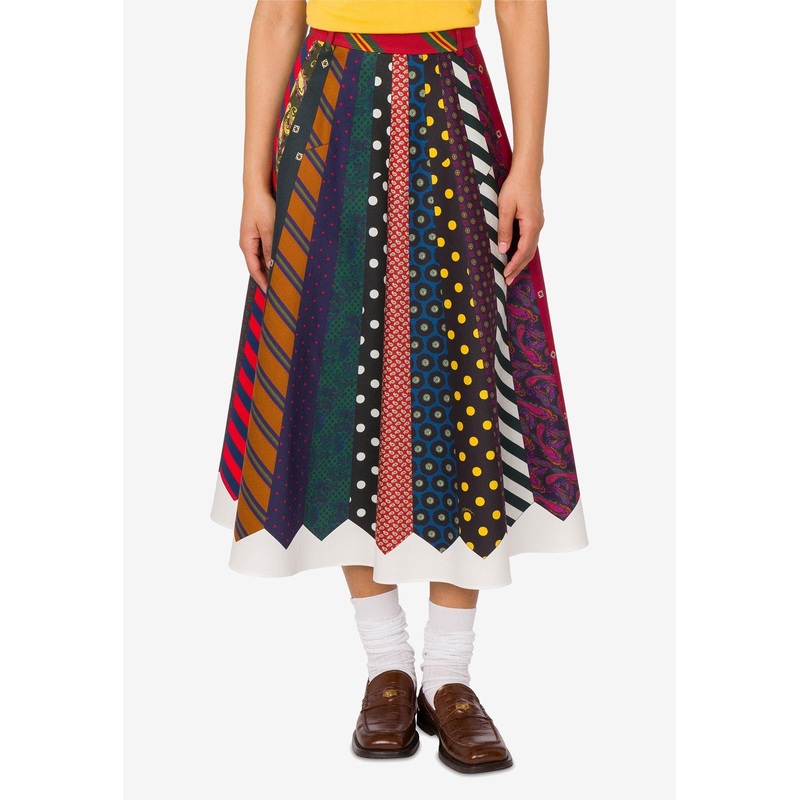 Ties Print Flared Midi Skirt Multicolor wrtwit_IT 40