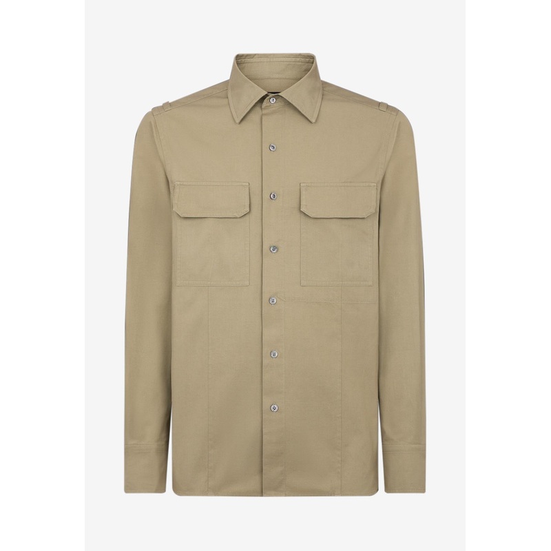 Twill Long-Sleeved Military Shirt Khaki mrtwshirtseu_EU 39