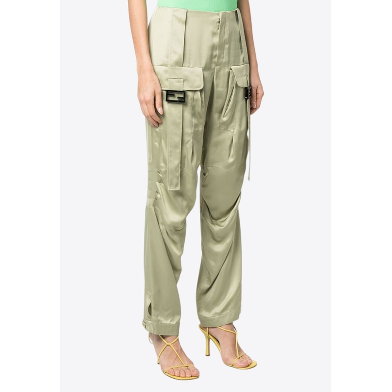 Wide-Leg Satin Cargo Pants Green wrtwit_IT 40