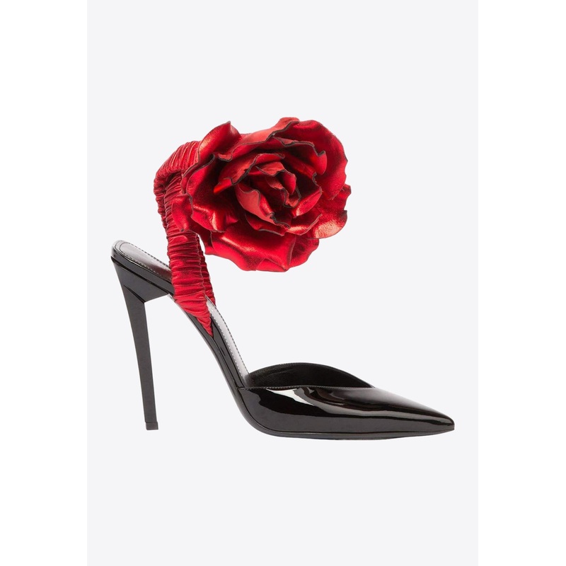 105 Floral Appliqu Patent-Leather Pumps Black wshoeseu_EU 36