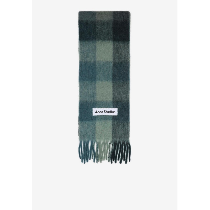 Checked Alpaca Fringed Scarf Multicolor Onesize