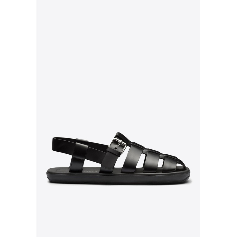 Interwoven Straps Leather Sandals Black mshoesuk_UK 5