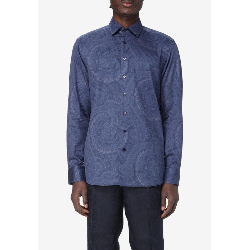 Paisley Print Long-Sleeved Shirt Navy mrtwshirtseu_EU 39