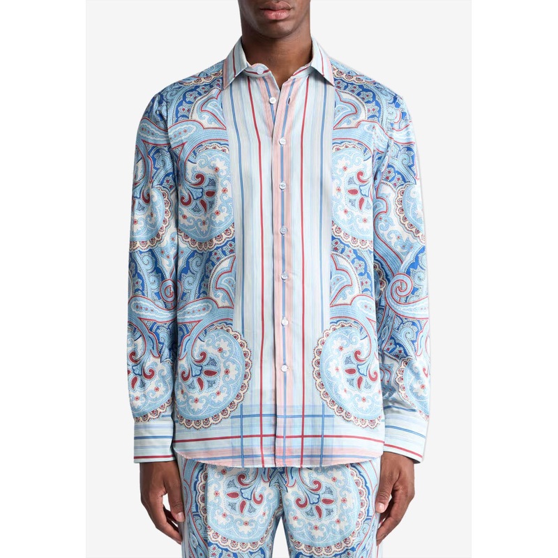 Paisley Print Long-Sleeved Stripe Shirt Light Blue mrtwshirtseu_EU 38