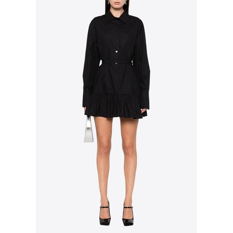 Ruffled Mini Shirt Dress Black wrtwfr_FR 36